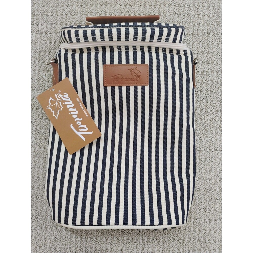 New 2 Bottle Insulated Wine Bag Navy Stripes Tirrinia